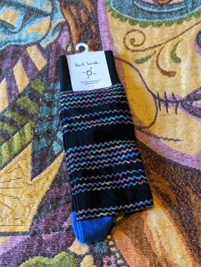 Paul Smith Black Crew Socks with Multicolor Zigzag and Blue Toe